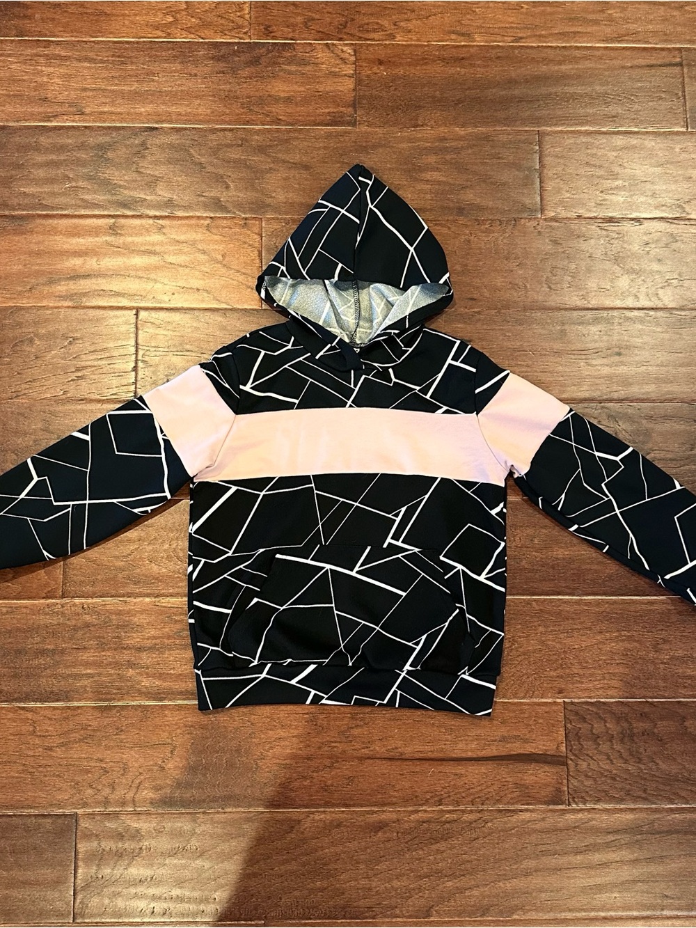 Kids Black/White & Light Pink Hooded Pullover Top
